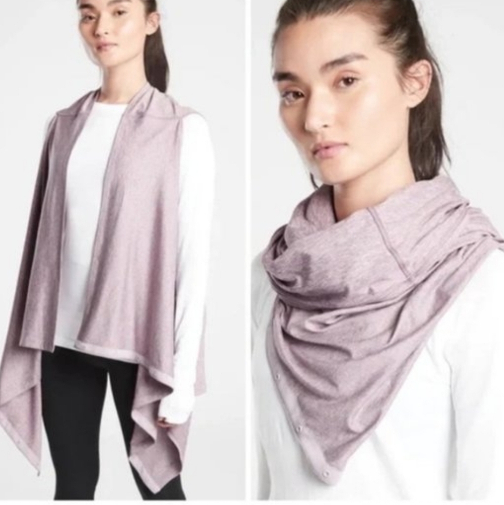 Athleta OM Wrap Powervita  Sleeveless Vest Snap Wrap Cardigan 2 in 1 Scarf